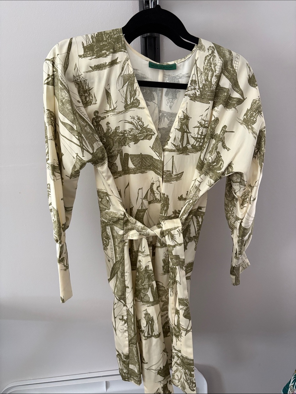 Women's Cream and Olive Printed Wrap Dress